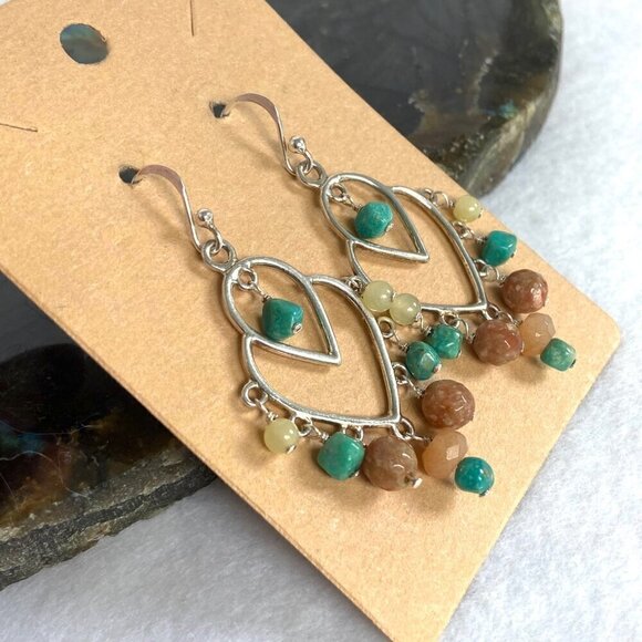 BARSE Sterling Silver 925 Turquoise Jasper Tiered Chandelier Dangle Earrings - Picture 2 of 16